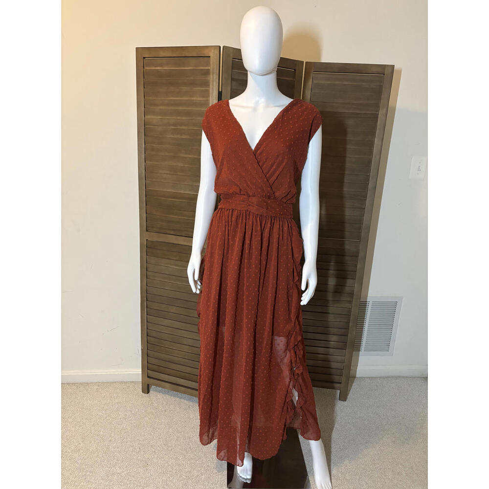 Burnt Orange Sheer Plus-Size Maxi Dress